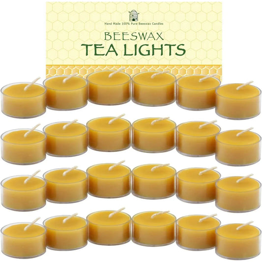 12 - 48PCS Natural Beeswax Tea Candles – Smokeless Eco-Friendly Tealight Votive Candles for Home Atmosphere, Spa, and Decor