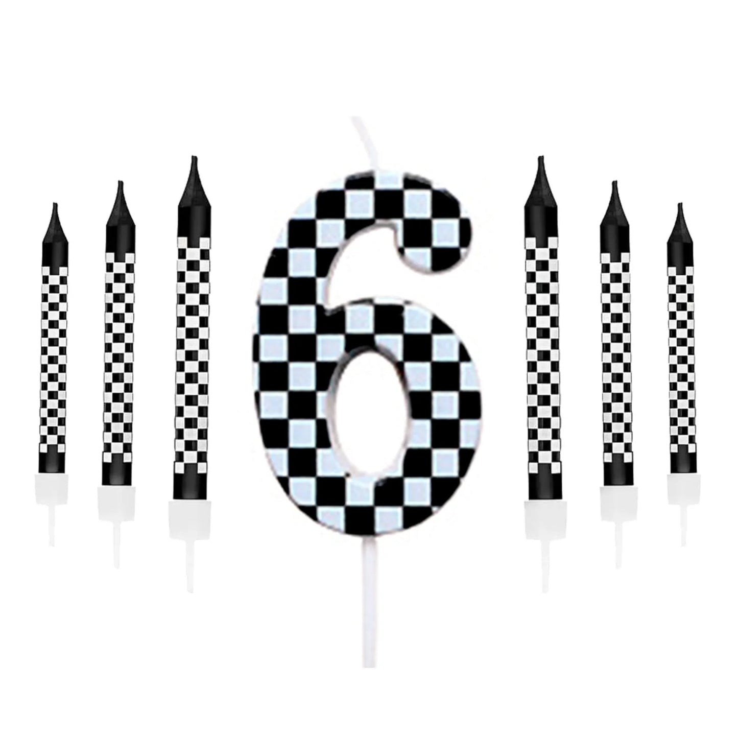 7PCS Birthday Candles Set – Cake Numeral Candles with Racing Cars Theme for Checkered Decoration